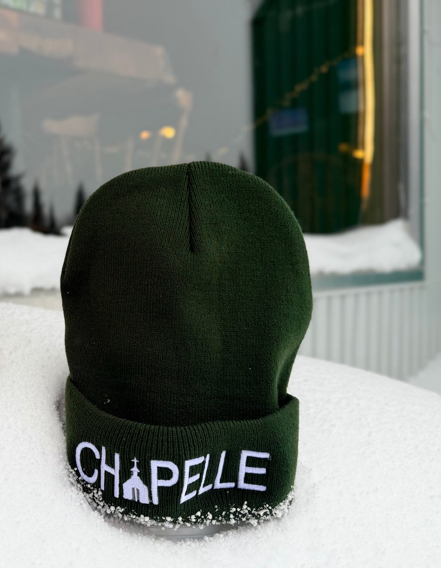 Tuque verte forêt brodé blanc