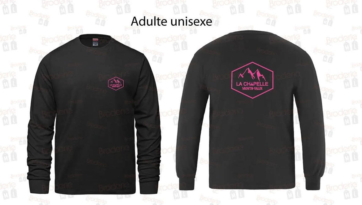 Chandail long en Cotton noir logo rose